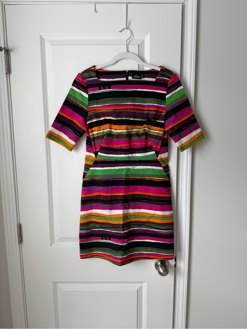 Kate Spade SATURDAY Sunset Striped Sheath Dress Boat Neck w/ Pockets Size 2
